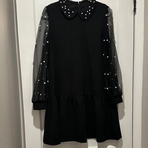 Black Dress with Sheer Pearl Sleeves